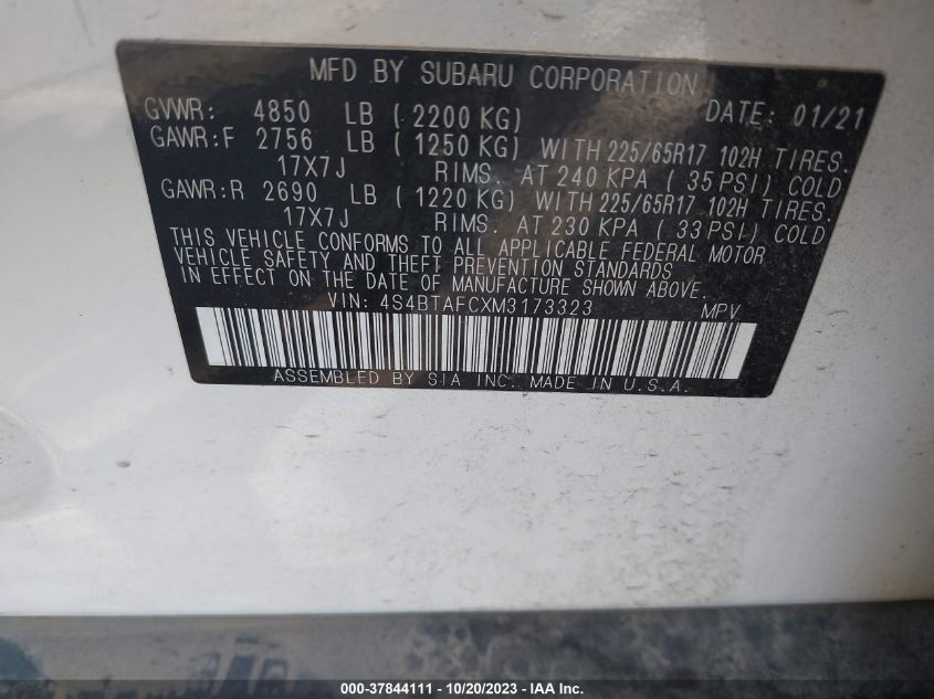2021 SUBARU OUTBACK PREMIUM - 4S4BTAFCXM3173323