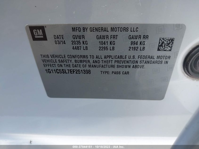 2014 CHEVROLET MALIBU LT - 1G11C5SL7EF251398