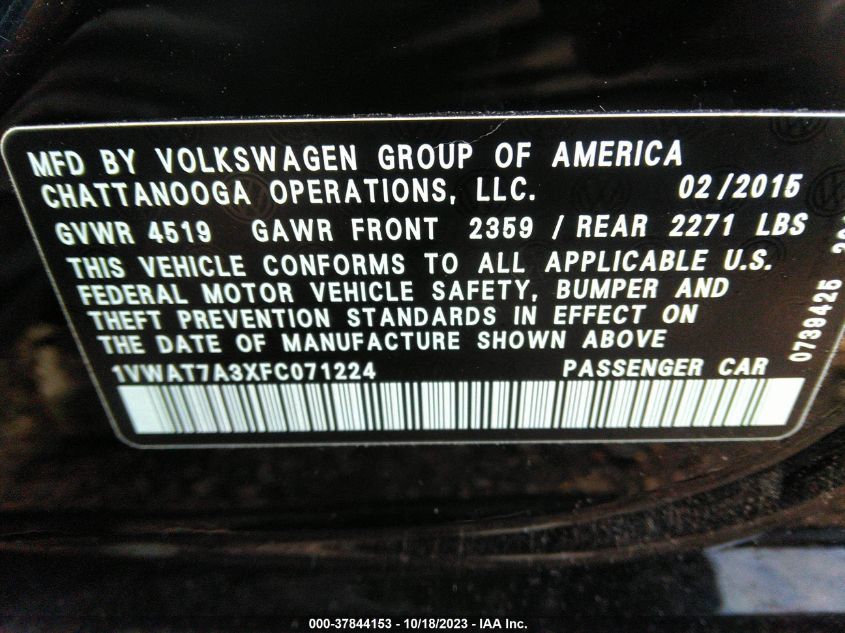 2015 VOLKSWAGEN PASSAT 1.8T S - 1VWAT7A3XFC071224