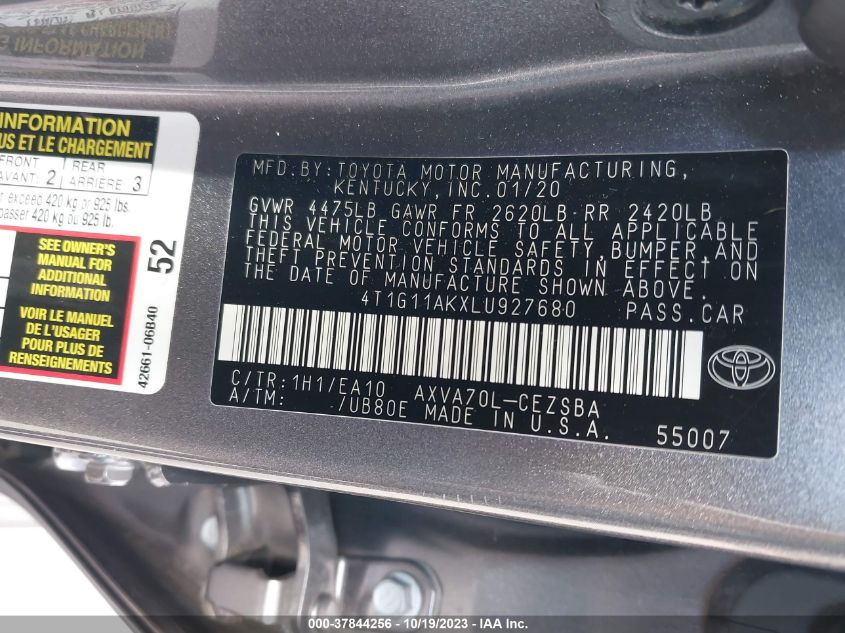 2020 TOYOTA CAMRY SE - 4T1G11AKXLU927680