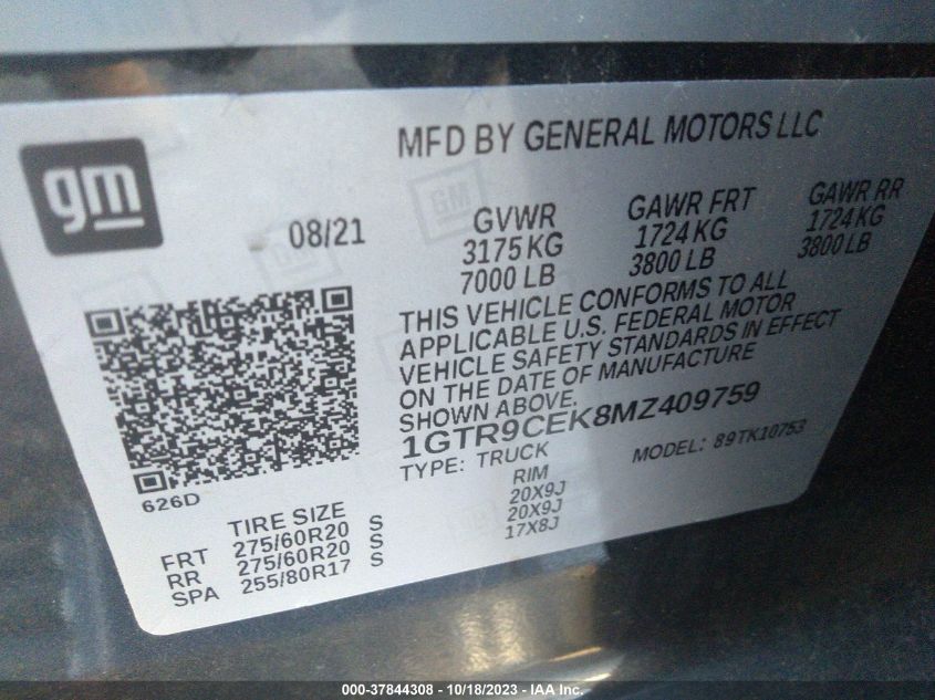 2021 GMC SIERRA 1500 ELEVATION - 1GTR9CEK8MZ409759