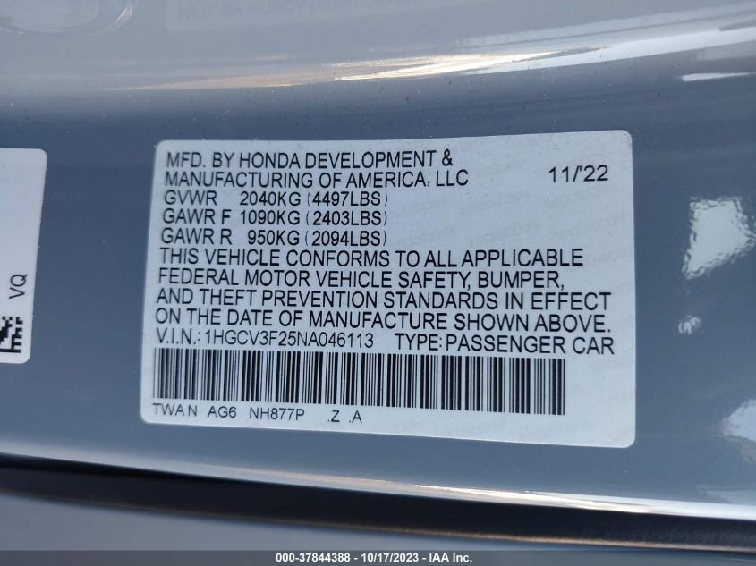 1HGCV3F25NA046113 Honda Accord Hybrid SPORT 9