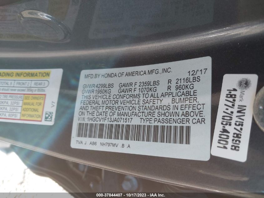 2018 HONDA ACCORD SEDAN LX 1.5T - 1HGCV1F13JA071517