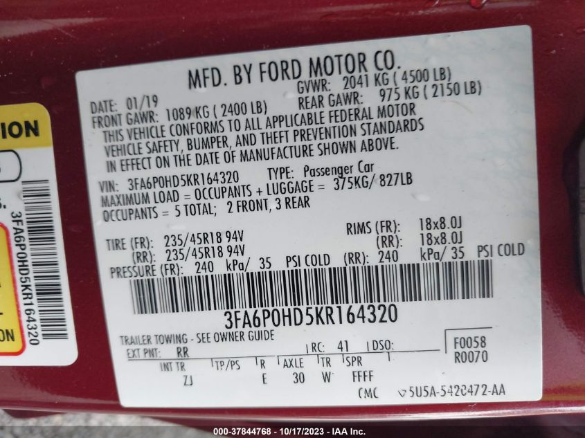 3FA6P0HD5KR164320 Ford Fusion SE 9