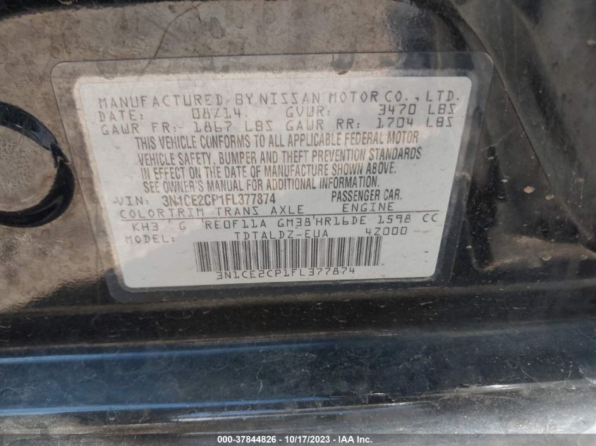 2015 NISSAN VERSA NOTE S/S PLUS/SV/SL/SR - 03N1CE2CP1FL37787