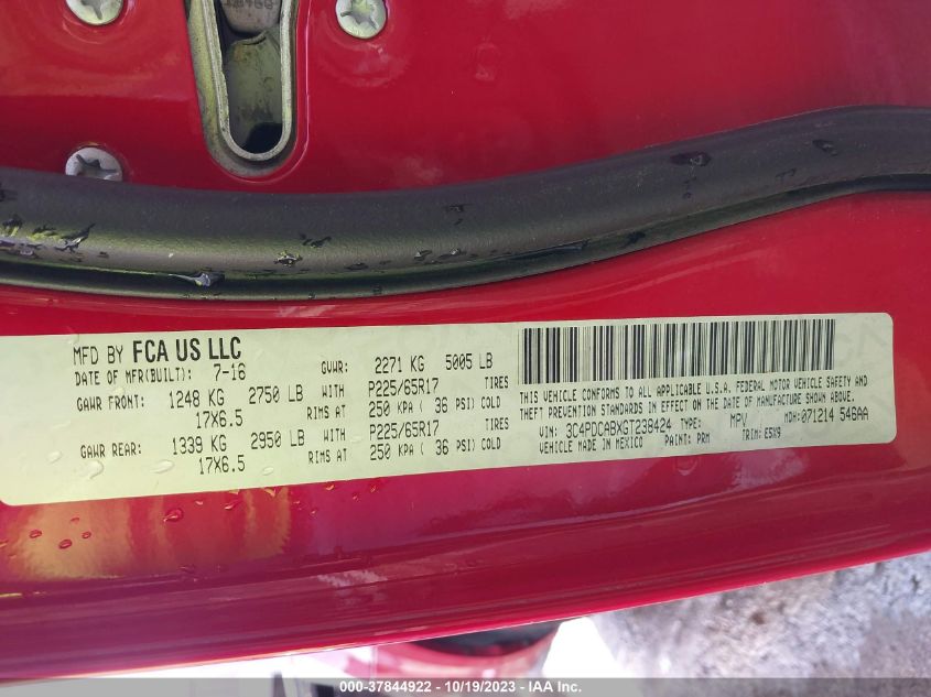2016 DODGE JOURNEY SE - 3C4PDCABXGT238424