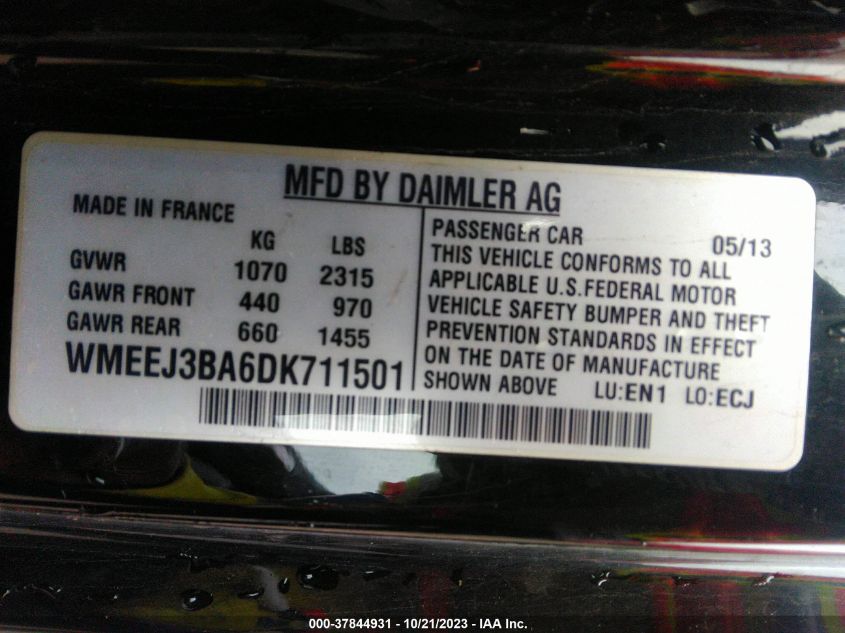 2013 SMART FORTWO PASSION/PURE WMEEJ3BA6DK711501