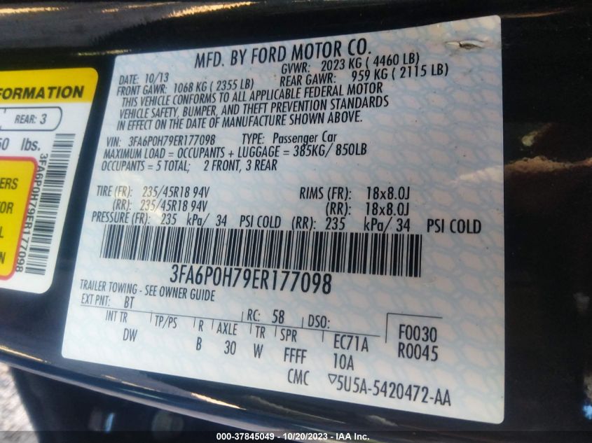 2014 FORD FUSION SE - 3FA6P0H79ER177098