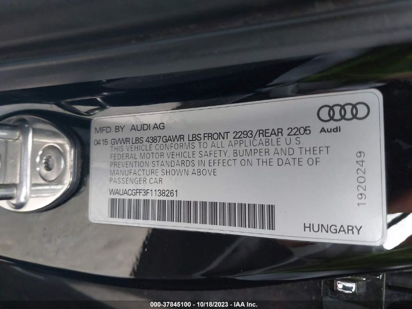 VIN WAUACGFF3F1138261 2015 AUDI A3 no.9