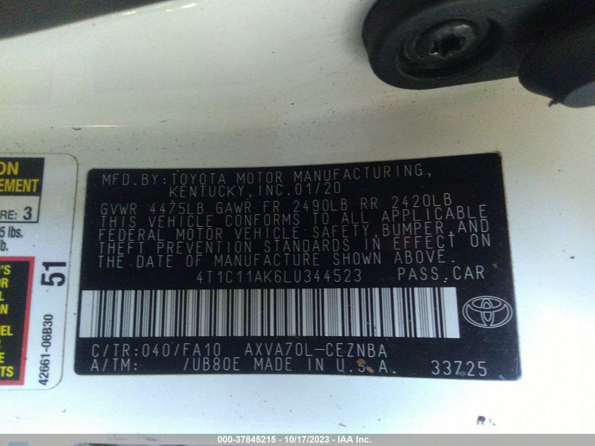 2020 TOYOTA CAMRY LE - 4T1C11AK6LU344523