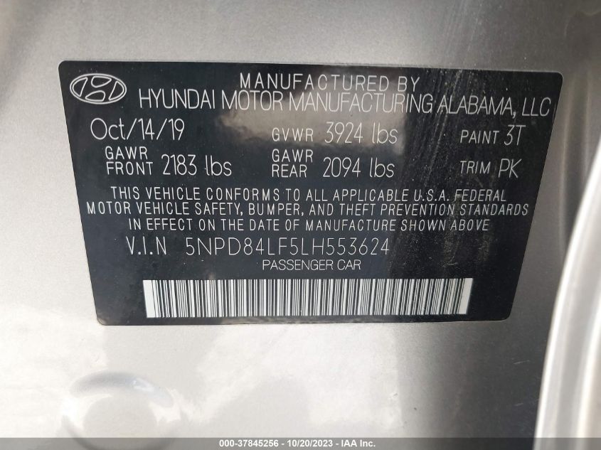 2020 HYUNDAI ELANTRA SEL - 5NPD84LF5LH553624