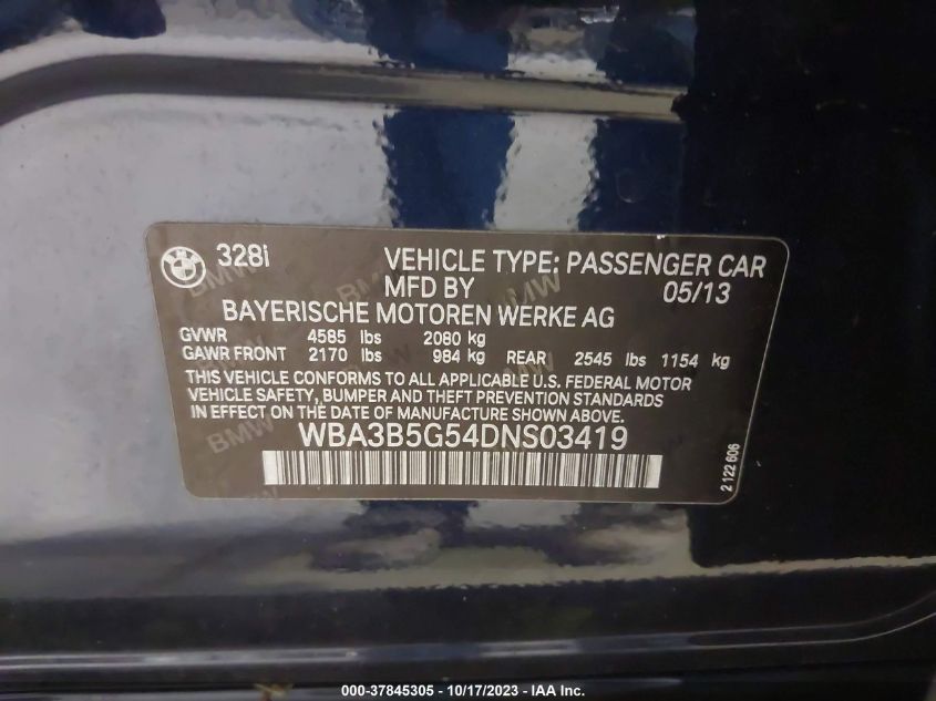 2013 BMW 3 SERIES 328I XDRIVE - WBA3B5G54DNS03419