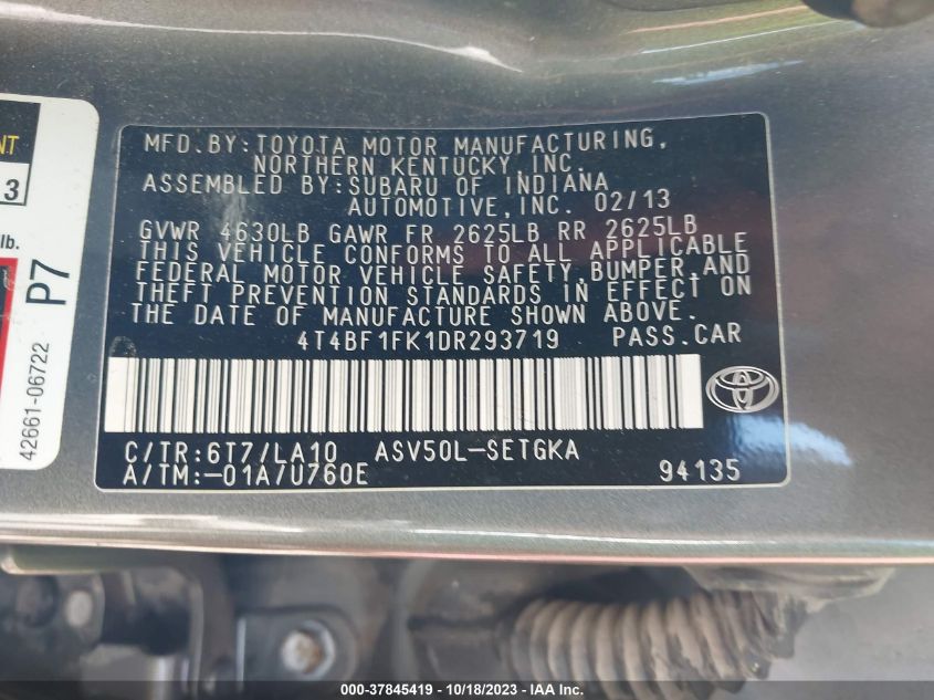 2013 TOYOTA CAMRY L/LE/SE/XLE - 4T4BF1FK1DR293719