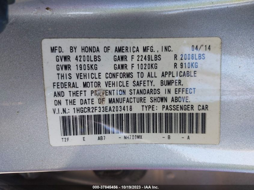 2014 HONDA ACCORD LX - 1HGCR2F33EA203418