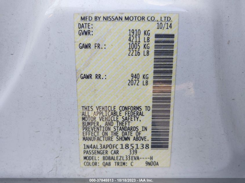 2015 NISSAN ALTIMA 2.5 S - 1N4AL3AP0FC185138