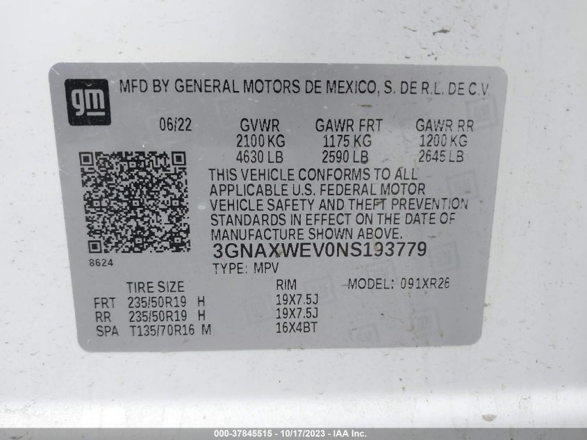 2022 CHEVROLET EQUINOX RS - 3GNAXWEV0NS193779