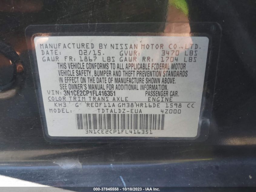 2015 NISSAN VERSA NOTE S/S PLUS/SV/SL/SR - 3N1CE2CP1FL416351