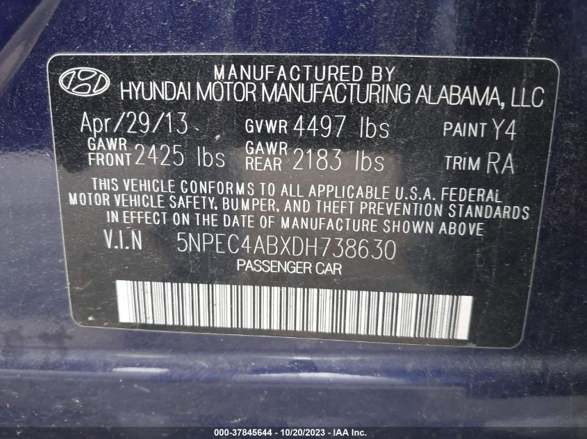 2013 HYUNDAI SONATA SE - 5NPEC4ABXDH738630