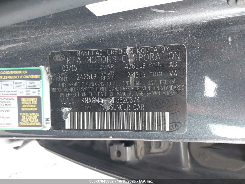 2015 KIA OPTIMA LX KNAGU4A77F5620374
