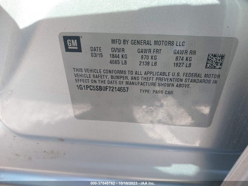 2015 CHEVROLET CRUZE LT - 1G1PC5SB0F7214657
