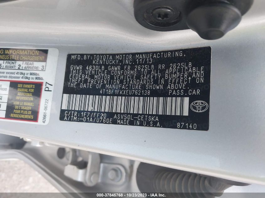 2014 TOYOTA CAMRY L/LE/XLE/SE/SE SPORT - 4T1BF1FKXEU762138