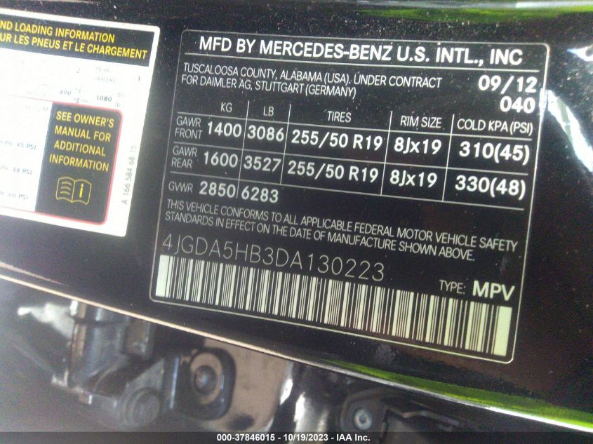 2013 MERCEDES-BENZ ML 350 4JGDA5HB3DA130223