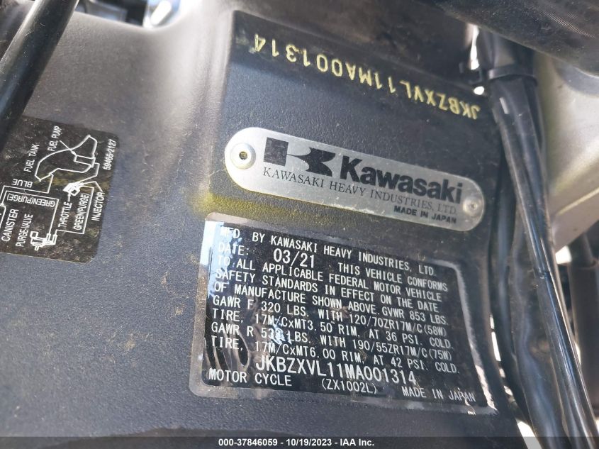 2021 KAWASAKI ZX1002 L JKBZXVL11MA001314