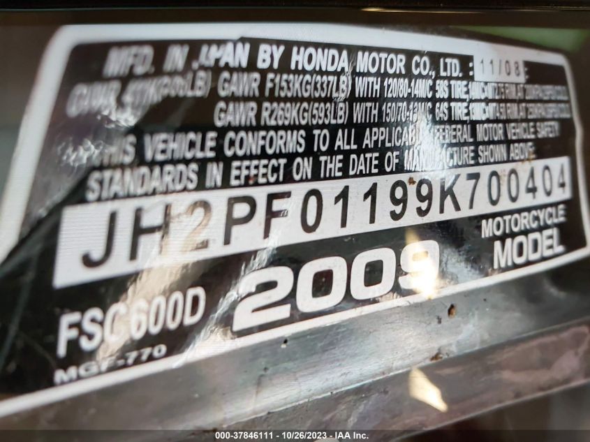 2009 HONDA FSC600 D JH2PF01199K700404