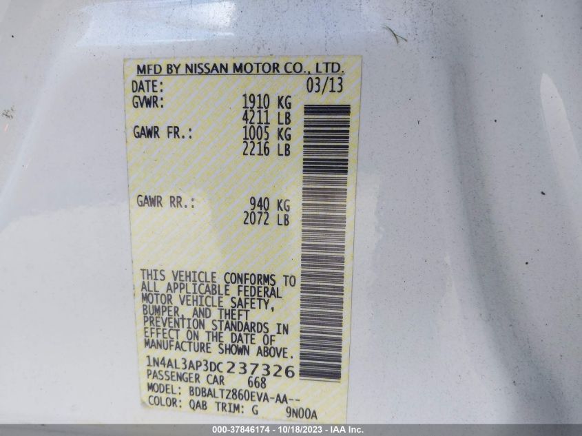 2013 NISSAN ALTIMA 2.5 SV - 1N4AL3AP3DC237326