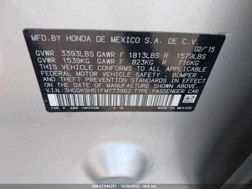 2015 HONDA FIT LX - 3HGGK5H51FM773962