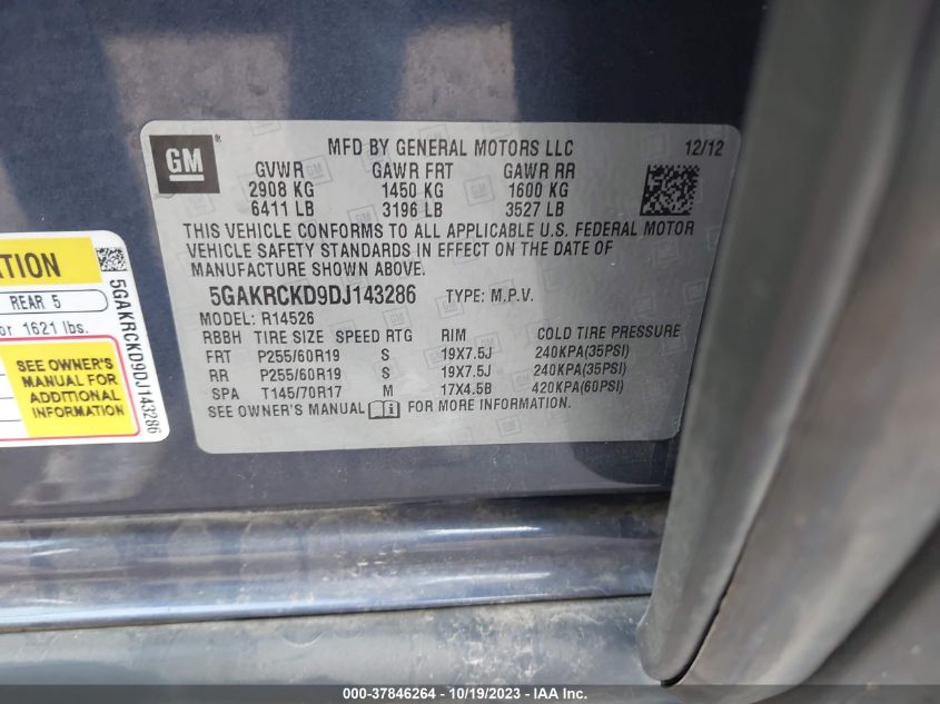 2013 BUICK ENCLAVE LEATHER - 5GAKRCKD9DJ143286