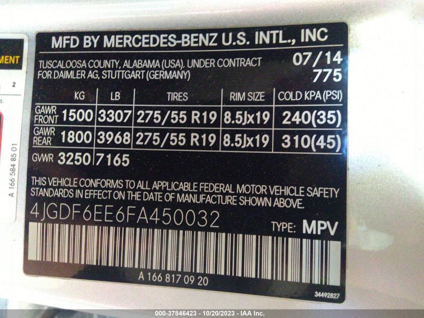 2015 MERCEDES-BENZ GL 450 - 4JGDF6EE6FA450032