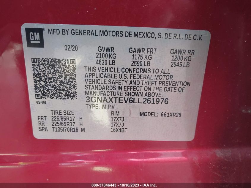 2020 CHEVROLET EQUINOX LT - 3GNAXTEV6LL261976