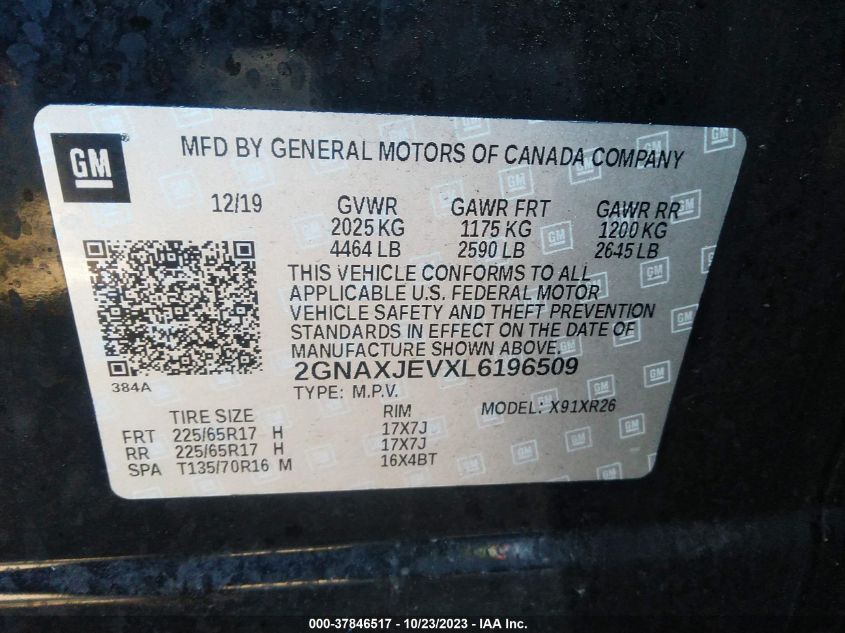 2020 CHEVROLET EQUINOX LT - 2GNAXJEVXL6196509