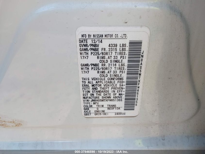 2015 NISSAN ROGUE SELECT S - JN8AS5MTXFW651355