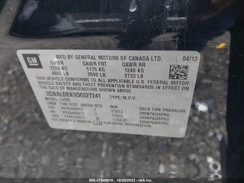 2013 CHEVROLET EQUINOX LT - 2GNALDEK9D6327241
