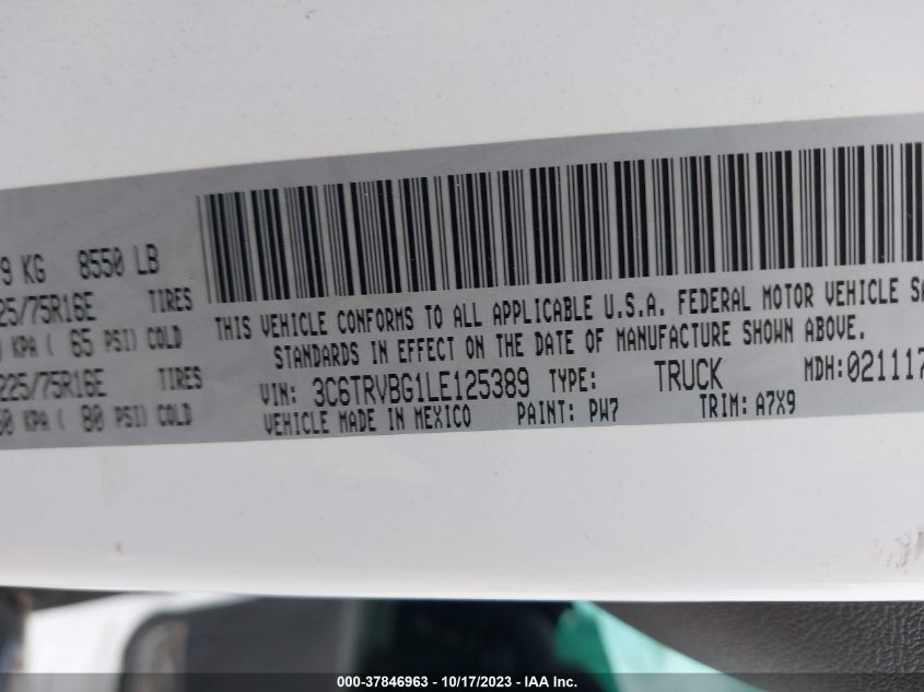 2020 RAM PROMASTER 1500 136" WB 3C6TRVBG1LE125389