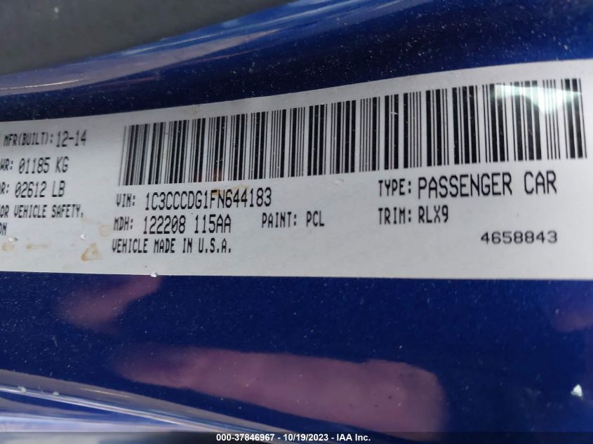 2015 CHRYSLER 200 S - 1C3CCCDG1FN644183
