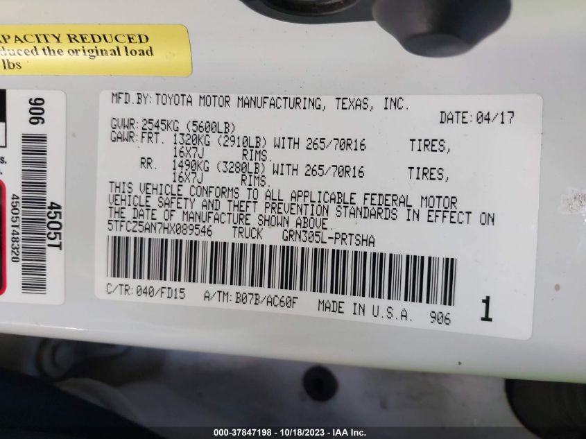 2017 TOYOTA TACOMA DBL CAB/SR/TRDSPT/OR/PRO - 5TFCZ5AN7HX089546