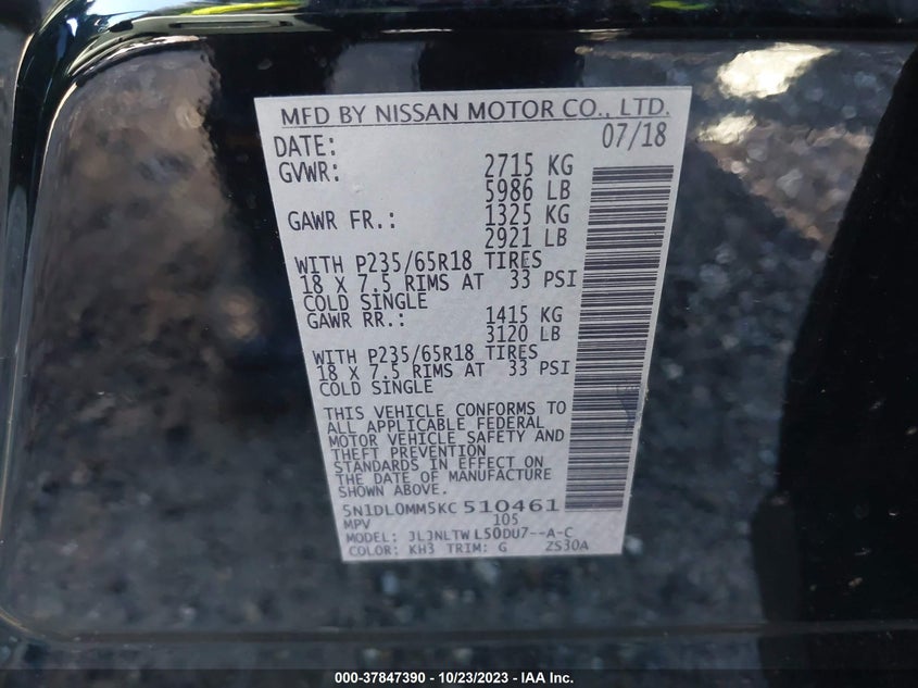 VIN 5N1DL0MM5KC510461 2019 INFINITI QX60 LUXE/PURE