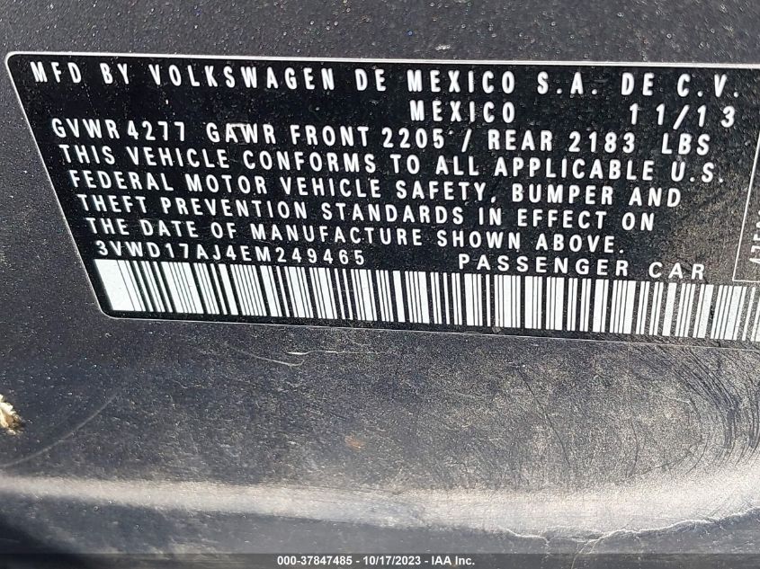 2014 VOLKSWAGEN JETTA SEDAN SE 3VWD17AJ4EM249465