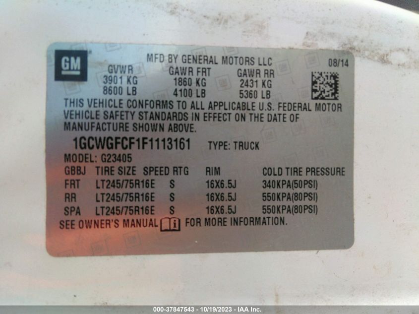 2015 CHEVROLET EXPRESS CARGO VAN - 1GCWGFCF1F1113161