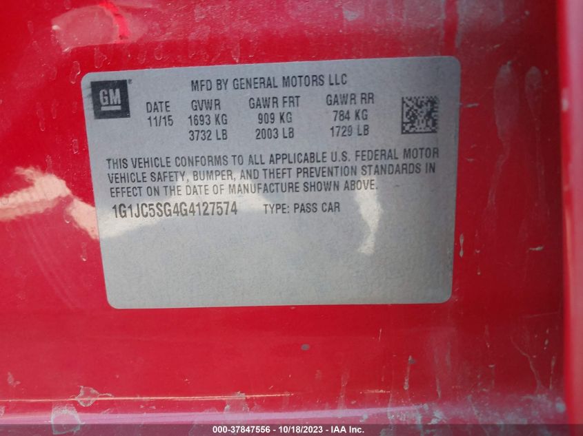 2016 CHEVROLET SONIC LT - 1G1JC5SG4G4127574