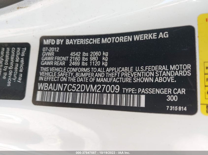 2013 BMW 135I WBAUN7C52DVM27009
