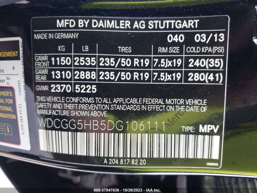 2013 MERCEDES-BENZ GLK 350 WDCGG5HB5DG106111