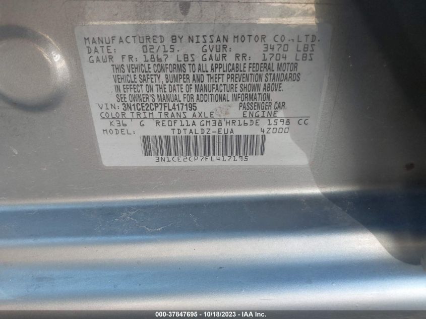 2015 NISSAN VERSA NOTE S/S PLUS/SV/SL/SR - 3N1CE2CP7FL417195