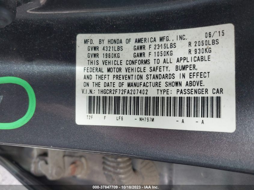 2015 HONDA ACCORD SEDAN EX - 1HGCR2F72FA207402