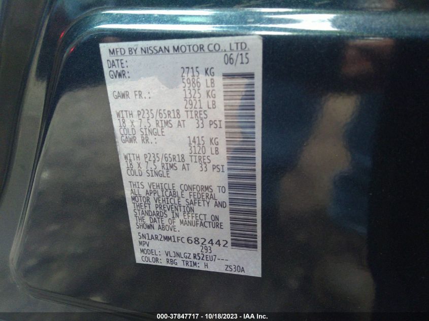 2015 NISSAN PATHFINDER SL - 5N1AR2MM1FC682442