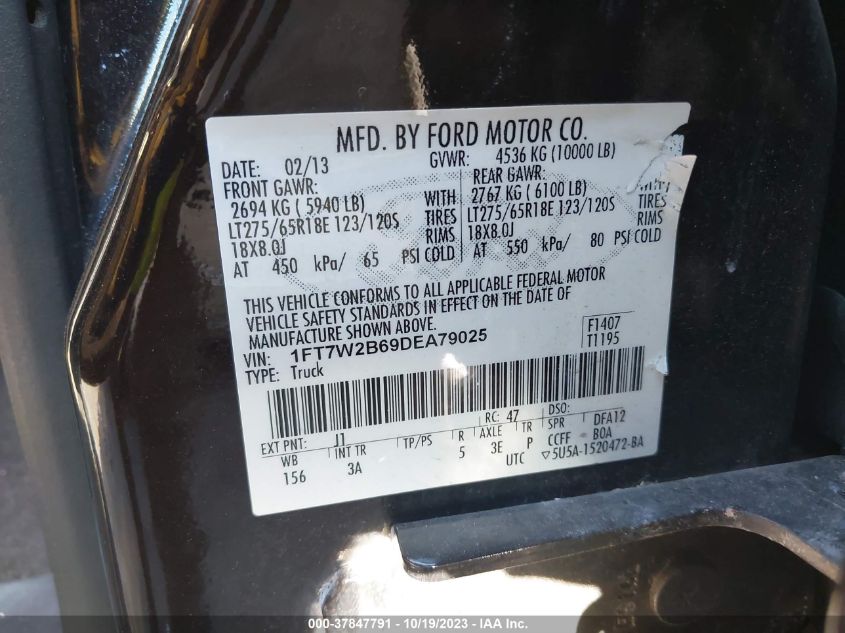 2013 FORD F-250 XLT - 1FT7W2B69DEA79025