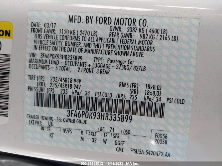 3FA6P0K93HR335899 2017 FORD FUSION, photo no. 9